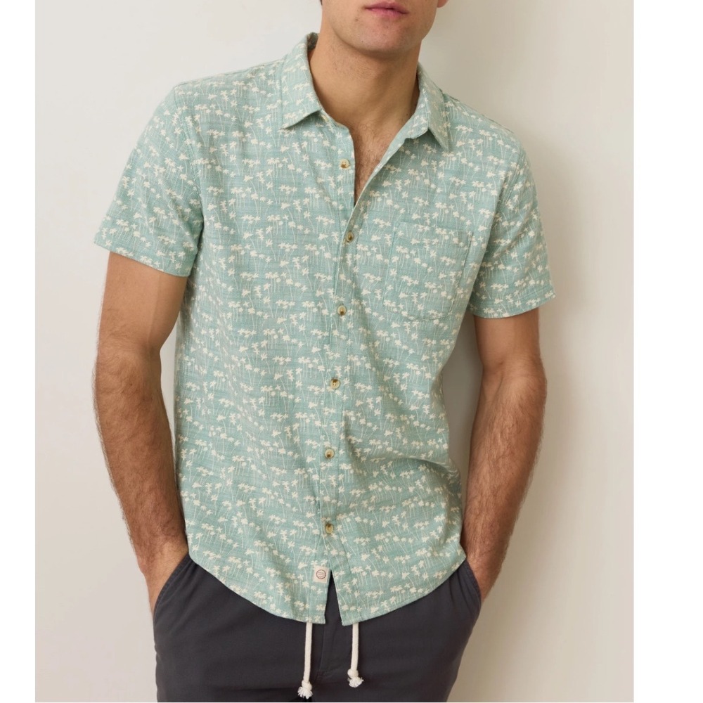 Marine Layer Selvage Mens XL Short Sleeve Button Down Green Palm Tree Print